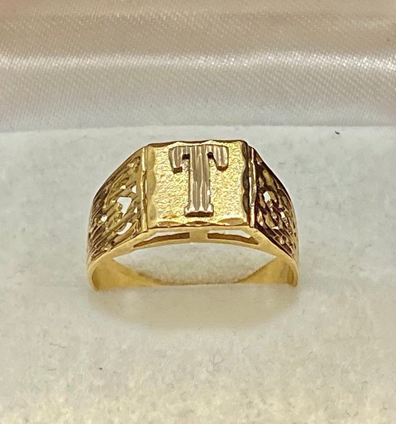 1940’s Antique Solid Yellow Gold "T" Initial Ring $2K Appraisal Value w/CoA} APR57