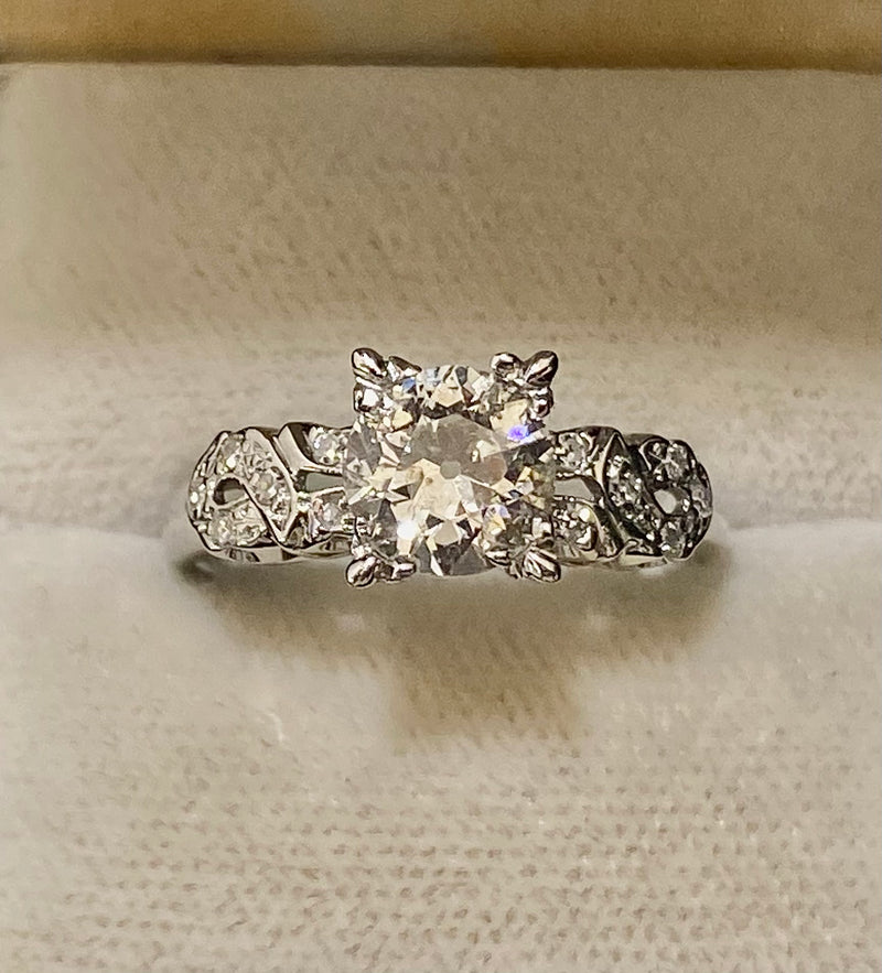 1920'S Antique Design Solid White Gold Old Mine Diamond Ring - $65K Appraisal Value w/CoA} APR57