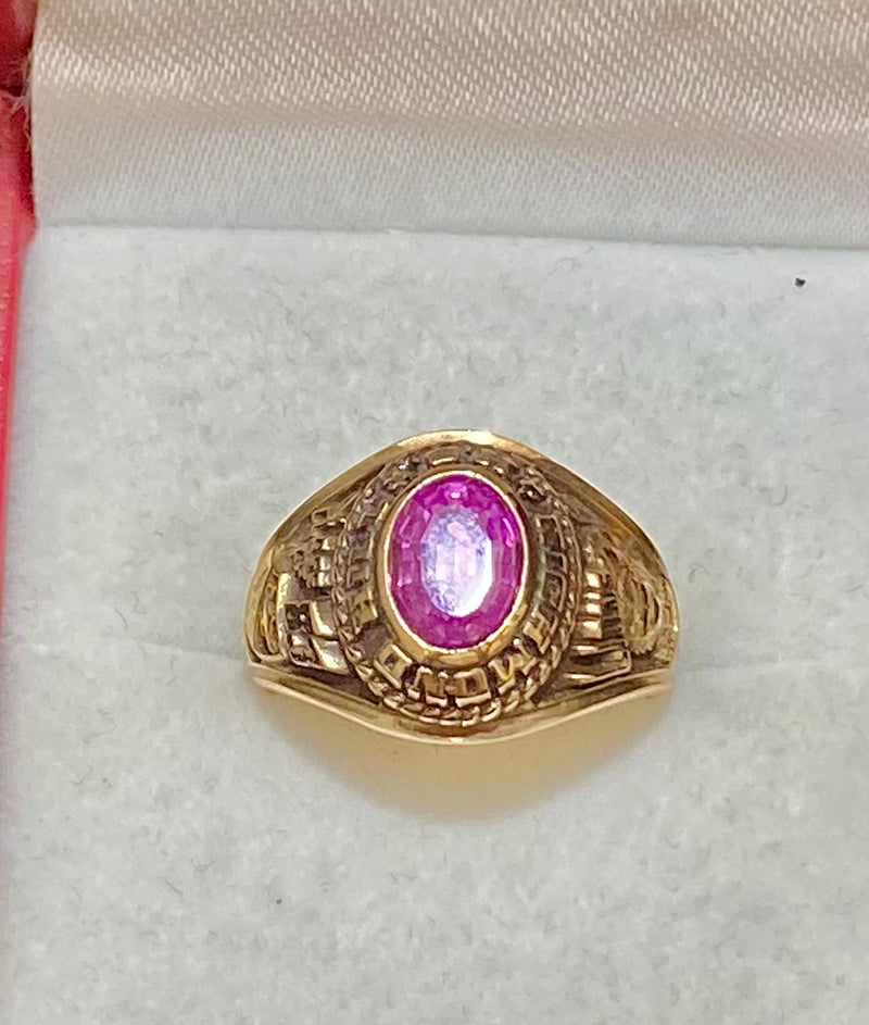 1983 Richmond Hill High School Solid Yellow Gold  Pink Stone Ring - $4K Appraisal Value w/CoA} APR57