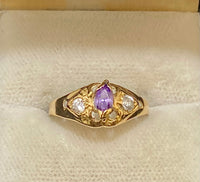 1930's Antique Solid Yellow Gold Purple Spinel & White Sapphire Ring - $6K Appraisal Value w/CoA} APR57