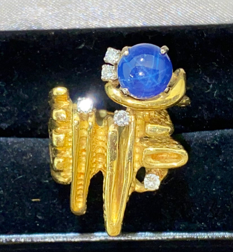 J.TATAR Beautiful 18K Yellow Gold Star Sapphire & Diamond Ring - $20K Appraisal Value w/CoA} APR57
