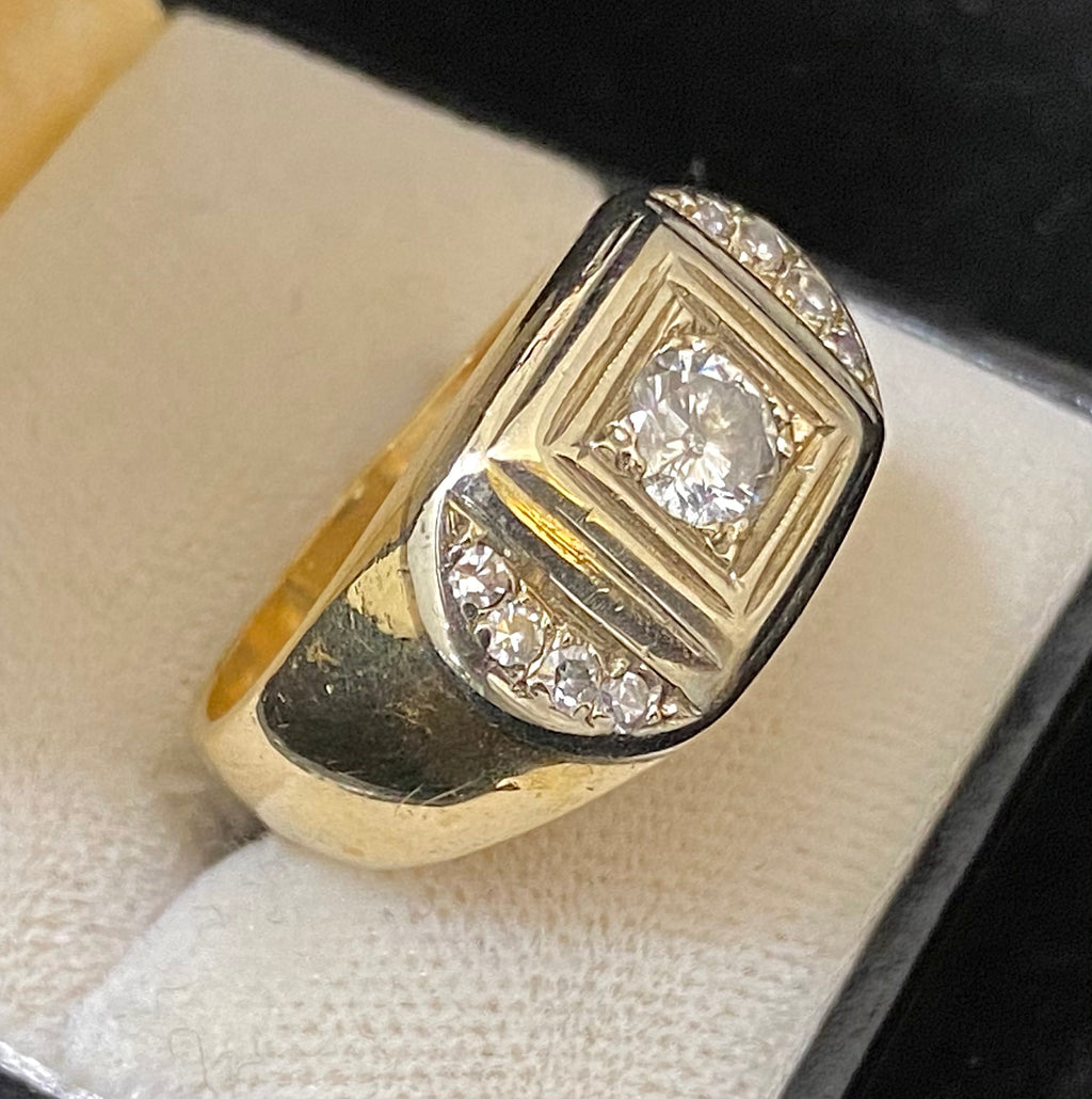 Unique Solid Yellow Gold with 9 Diamonds Flat-top Ring - $15K Appraisa