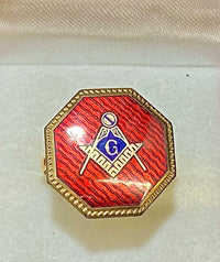 Incredible Unique 18K Yellow Gold Freemason Ring with Red & Blue Enamel - $10K Appraisal Value w/CoA} APR57