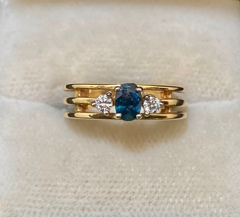 Contemporary Designer Solid Yellow Gold with Sapphire & Diamond Ring - $8K Appraisal Value w/CoA} APR57