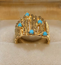 1930's Antique Design Solid Yellow Gold 5-Turquoise Ring - $6K Appraisal Value w/CoA} APR57