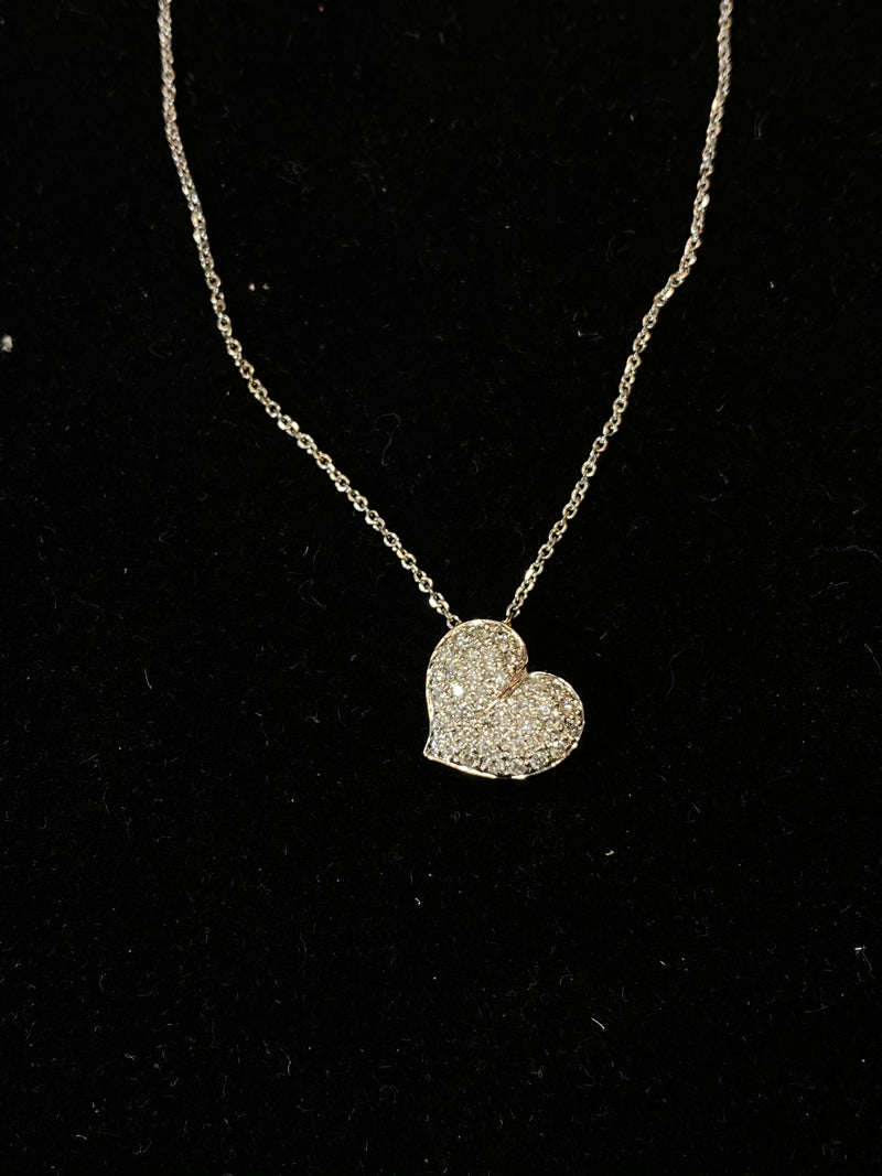 Contemporary Design Solid White Gold Heart Pendant Necklace w/ 37 Diamonds -$4K Appraisal Value w/ CoA! } APR 57