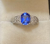 Unique Solid White Gold with Sapphire & Diamonds Ring - $15K Appraisal Value w/ CoA!} APR57