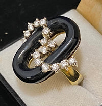 Contemporary Designer 18K Yellow Gold with Onyx & 16 Diamonds Ring - $15K Appraisal Value w/CoA} APR57