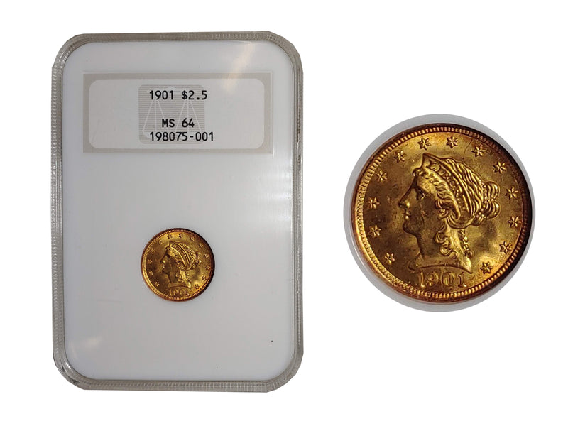 1901 Liberty Head Quarter Eagle Brilliant Gold Toning MS-64 (NGC) - $1.3K APR Value w/ CoA! ✿✓ APR 57