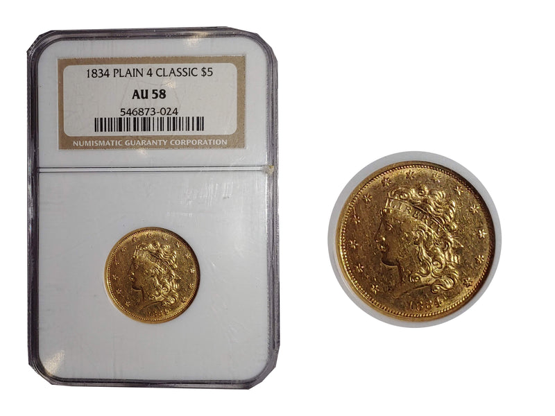 1834 $5 Liberty Gold "Plain 4 Classic" Half Eagle - $7K APR Value w/ CoA! ✿✓ APR 57
