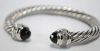 Contemporary David Yurman Diamond & Onyx Rope Cuff Bracelet in Sterling Silver & 18K White Gold - $4K VALUE APR 57