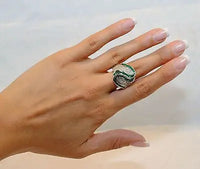 Contemporary Super Bell Jewelry Emerald & Pave Diamond Cocktail Statement Ring in 14K White Gold - $15K VALUE APR 57