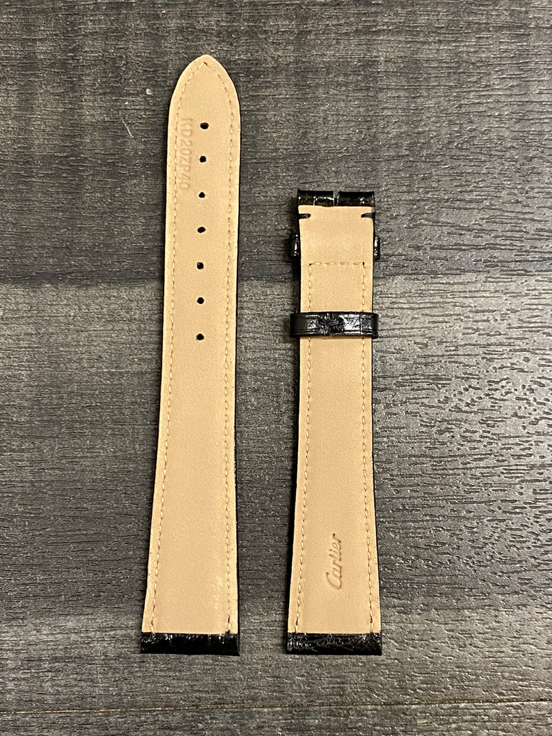 Cartier Style Black Padded Crocodile Leather Watch Strap for Deployment - $800 APR VALUE w/ CoA! ✓ APR 57
