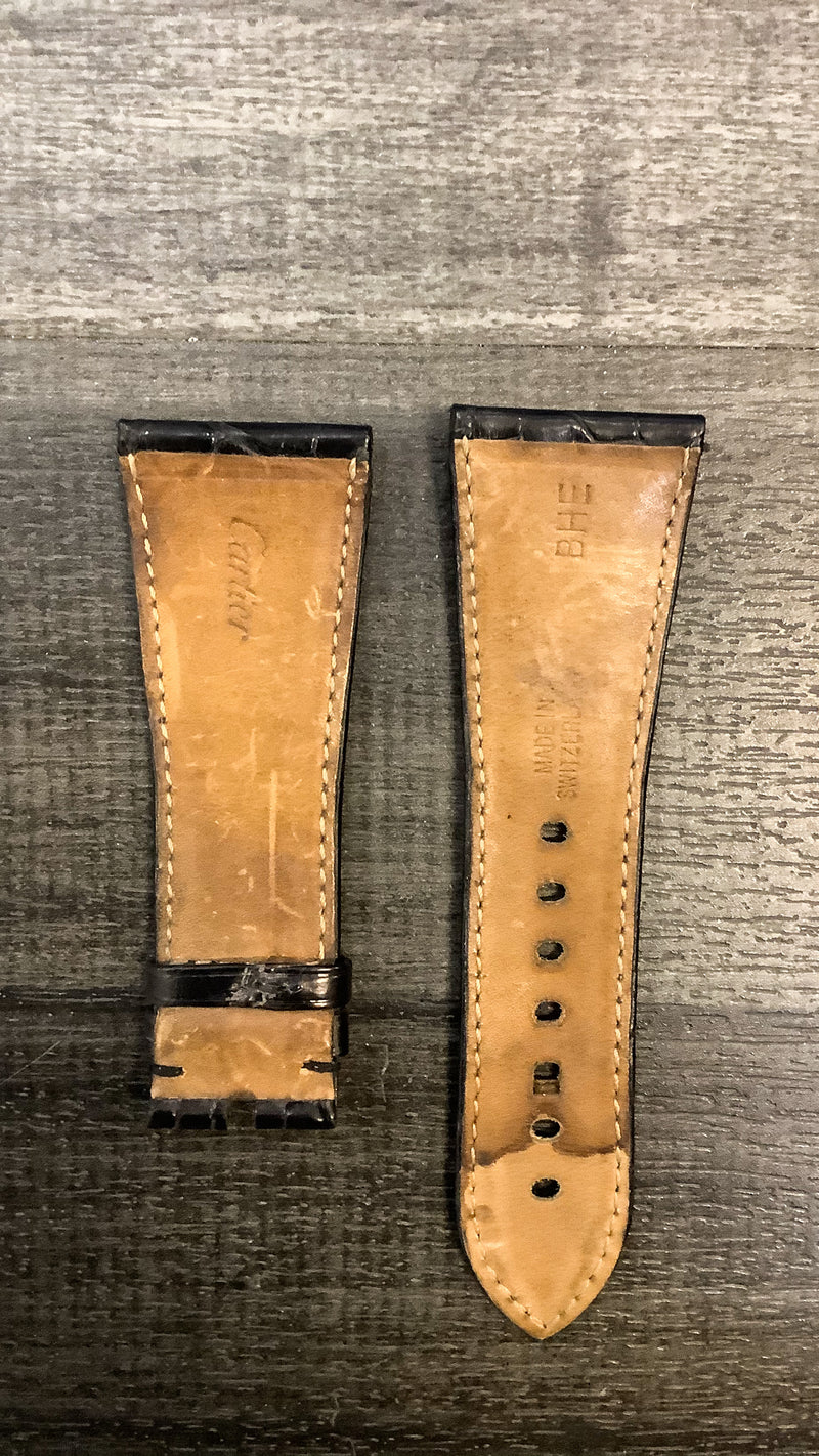 CARTIER Black Padded Crocodile Leather Watch Strap  - $700 APR VALUE w/ CoA ✓ APR 57