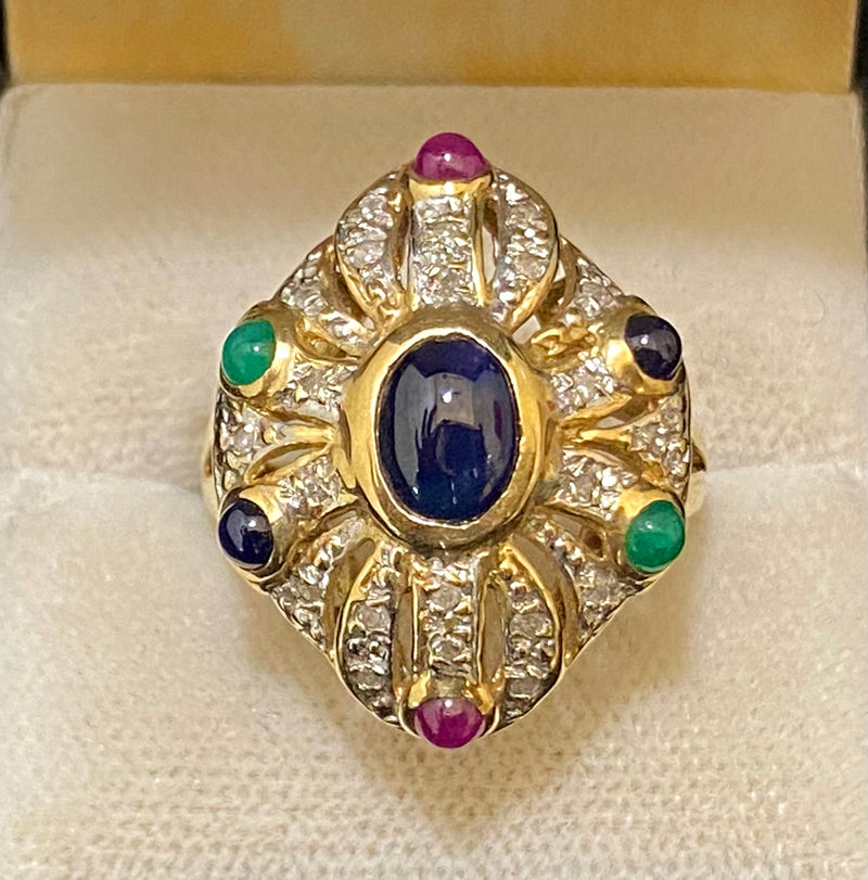 Bvlgari-style SYG Diamond & Ruby & Emerald & Sapphire Ring - $15K Appraisal Value w/CoA} APR57