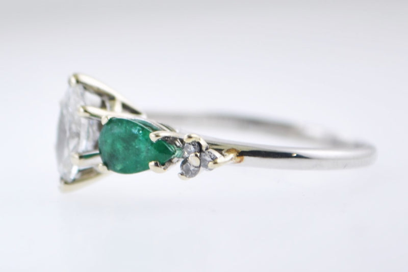 Contemporary Engagement Diamond Ring with Emeralds in Elegant Platinum Setting - $15K VALUE APR 57