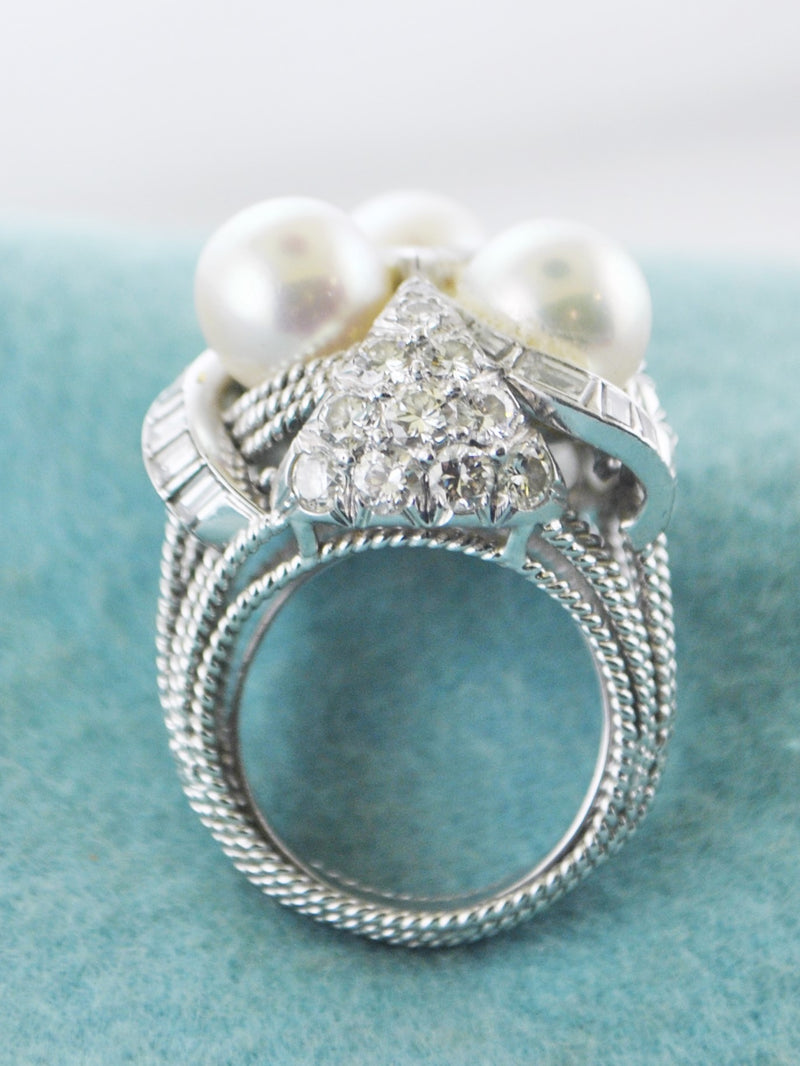 Designer's Diamond Ring with Pearls Intricate Design in Solid White Gold - $30K VALUE APR 57