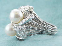 Designer's Diamond Ring with Pearls Intricate Design in Solid White Gold - $30K VALUE APR 57