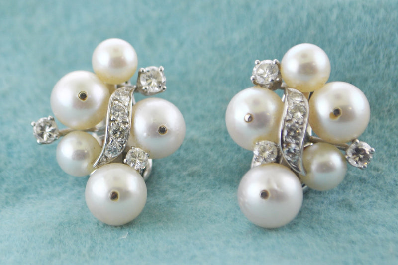 David Webb Diamond Earrings with Pearls Intricate Design in Platinum & Solid White Gold - $20K VALUE APR 57
