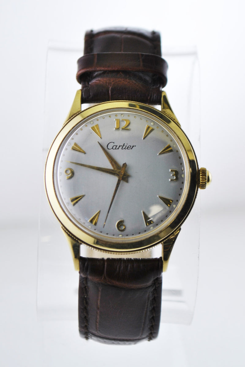 1950's Vintage Cartier Round Automatic Wristwatch on Leather Strap in Solid Yellow Gold - $20K VALUE APR 57