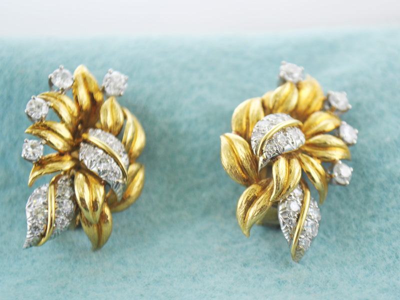 Pair of Diamond Earrings Leaf Style Appr. 40 DIA in 18 Karat Yellow Gold - $40K VALUE APR 57