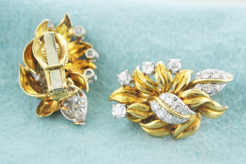 Pair of Diamond Earrings Leaf Style Appr. 40 DIA in 18 Karat Yellow Gold - $40K VALUE APR 57