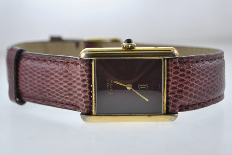CARTIER Must de Cartier Vintage YG Rectangle Wristwatch w/ Ruby-tone Face - $8K VALUE APR 57