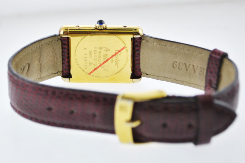 CARTIER Must de Cartier Vintage YG Rectangle Wristwatch w/ Ruby-tone Face - $8K VALUE APR 57