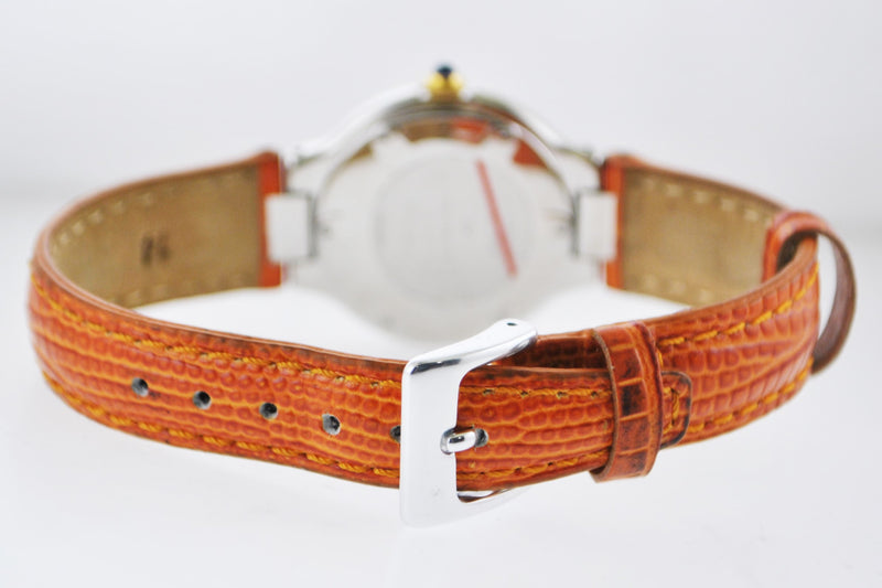 CARTIER Must de Cartier Two-Tone YG & SS Wristwatch on Brown Leather Strap- $7K VALUE APR 57