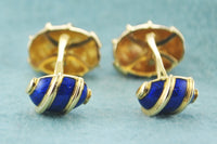 Pair of Cufflinks Schlumberger Tiffany & Co Blue Enamel Double Cuff-links in 18 Karat Yellow Gold - $10K VALUE APR 57