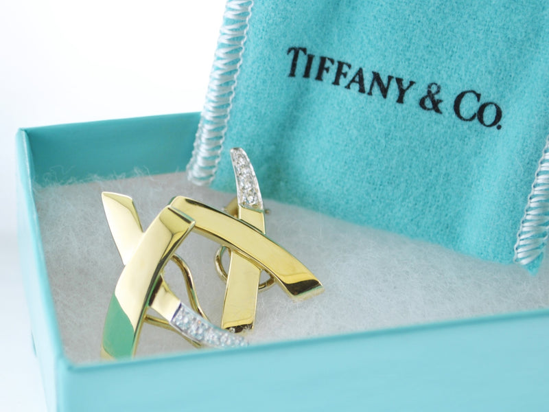 TIFFANY & CO. 1988 Paloma Picasso Diamond Earrings in 18K Yellow Gold Signed - $10K VALUE APR 57