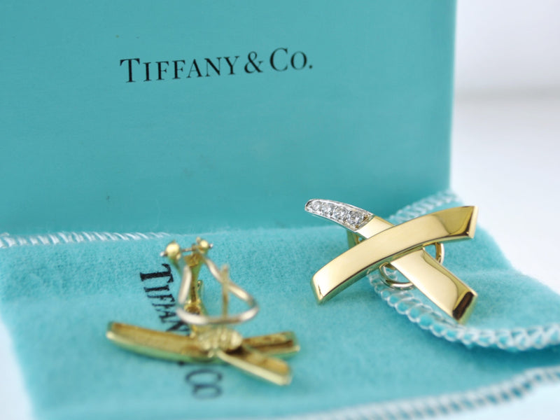 TIFFANY & CO. 1988 Paloma Picasso Diamond Earrings in 18K Yellow Gold Signed - $10K VALUE APR 57