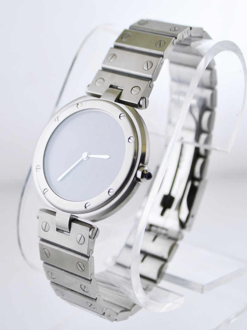 CARTIER Santos Large Round Stainless Steel Quartz Wristwatch w/ Rare Gray Dial - $10K VALUE! APR 57