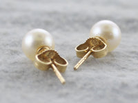 MIKIMOTO 6mm White South Sea Cultured Pearl Stud Earrings set in Yellow Gold -$1K Appraisal Value! ✓ APR 57