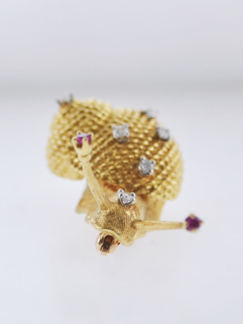 Vintage Cherny Snail Brooch Diamond Ruby in 18K Yellow Gold Pin - $8K VALUE APR 57