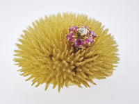 TIFFANY & CO. Vintage Dandelion Diamond Ruby Brooch Pin in 18K Yellow Gold - $35K Appraisal Value w/ CoA! APR 57