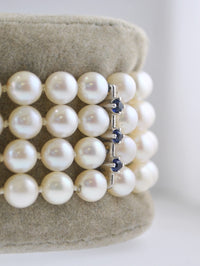 Incredible Handmade 5mm Pearl Bracelet with Ornate White Gold Sapphire Clasp - $10K APR Value w/ CoA! APR 57