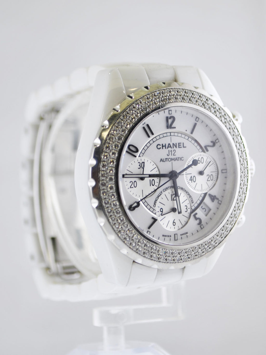 Chanel J12 Black Ceramic Chronograph Diamond Bezel Watch