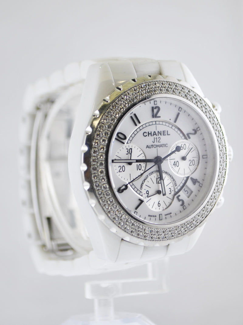 CHANEL J12 Diamond Automatic Chronograph in Stainless Steel and White  Ceramic - $20K VALUE w/ CoA!