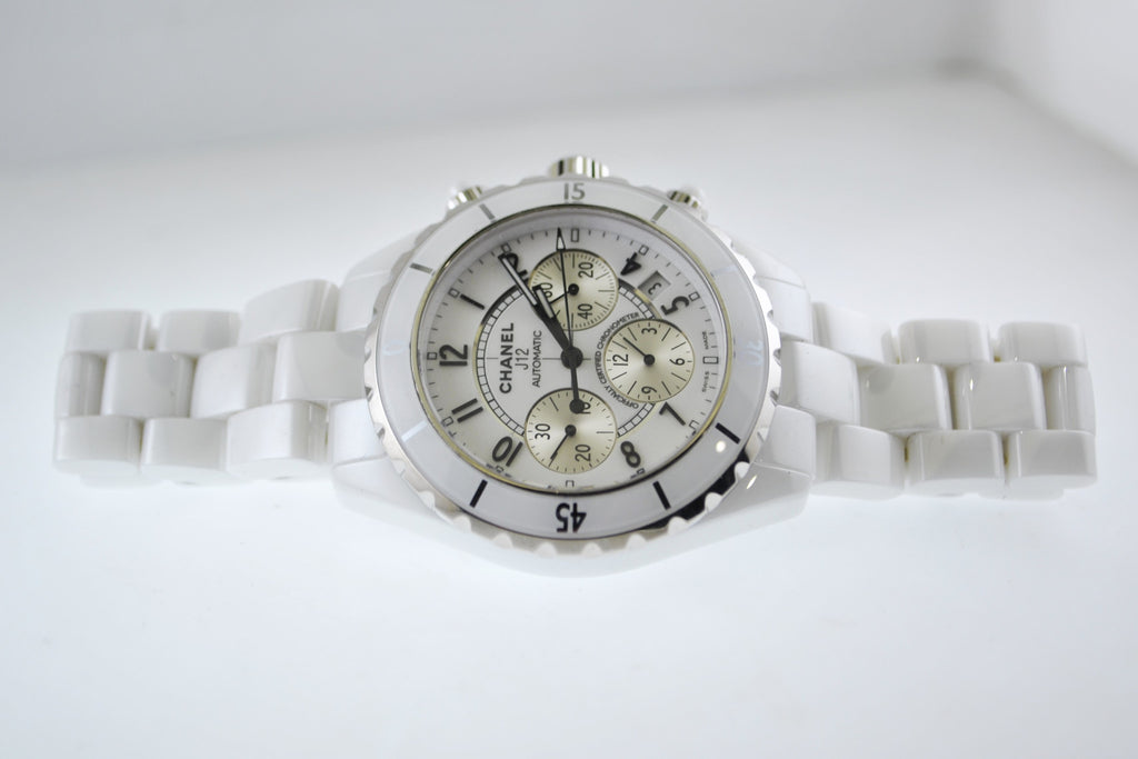 CHANEL J12 Automatic Chronograph in Stainless Steel and White Ceramic -  $10K VALUE w/ CoA!