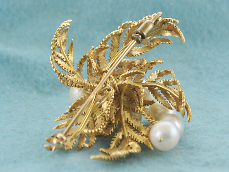 Pearl Brooch with 9 Pearls in Floral Intricate Design in Solid Yellow Gold - $15K VALUE APR 57