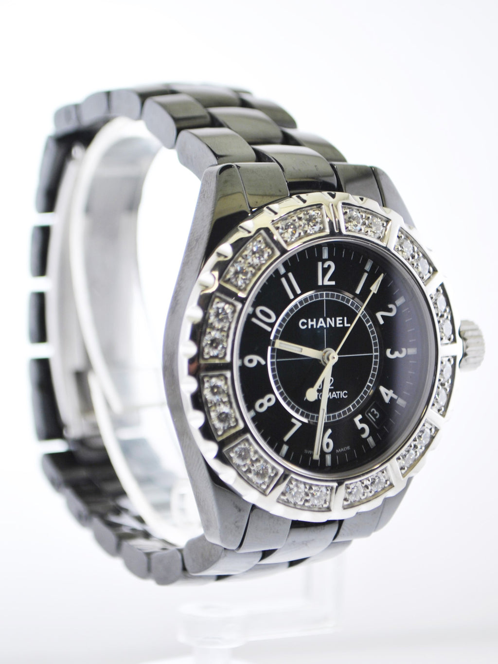Chanel J12 Diamonds Black Dial Black Steel Strap Watch for Women