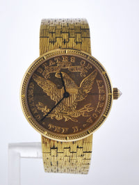 CORUM Vintage 18K Yellow Gold $10 Gold Coin Wristwatch Eagle Liberty 1880 - $30K VALUE APR 57