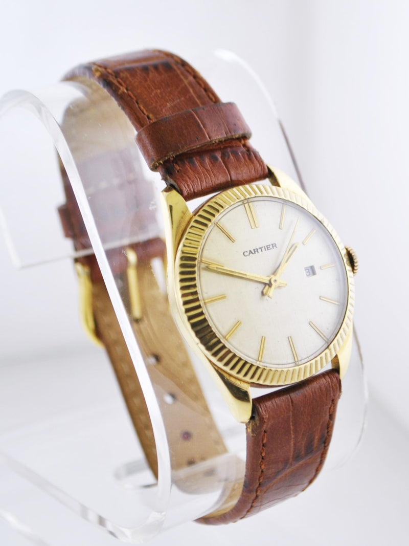 CARTIER Vintage 18K Yellow Gold Round Wristwatch on Brown Leather Strap - $20K VALUE APR 57