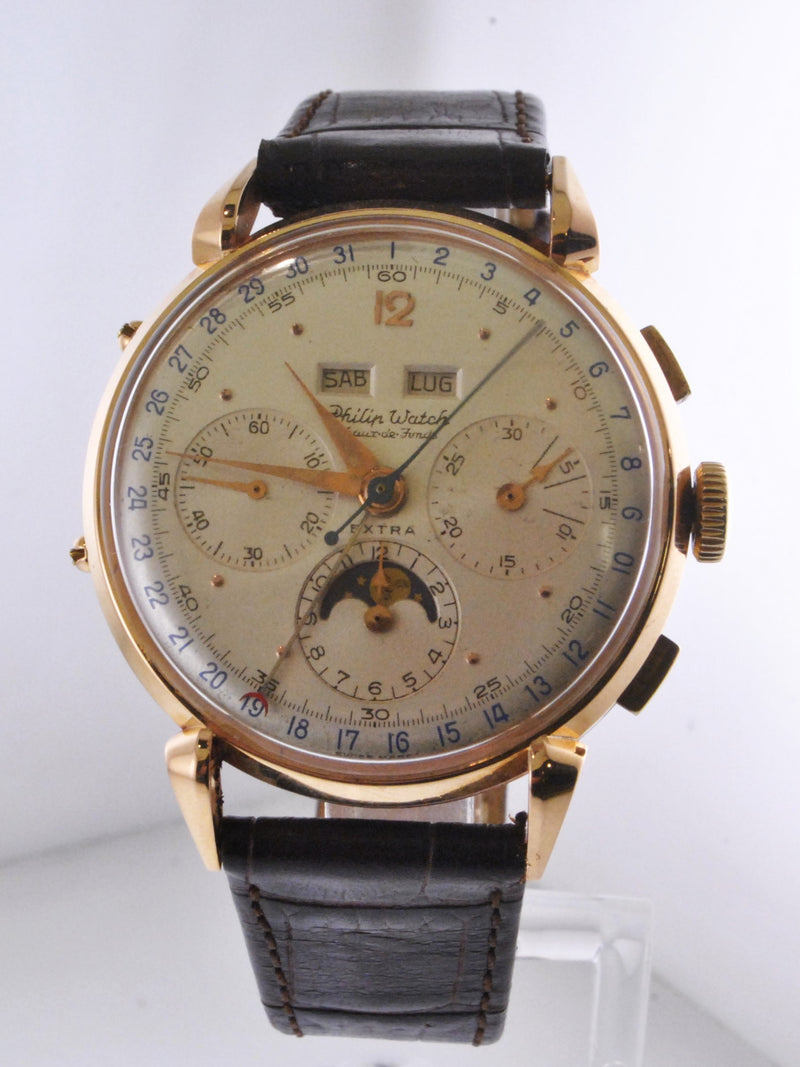 1940's Vintage Philip Chronograph Wristwatch Perpetual Calendar Luxury Watch - $30K VALUE APR 57