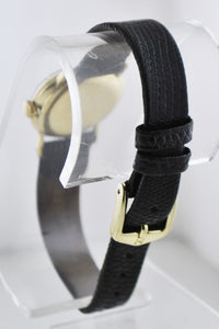 TIFFANY & CO. Vintage 1930's Solid Yellow Gold Round Wristwatch on Black Leather Strap - $10K VALUE APR 57