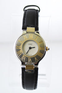 CARTIER Must de Cartier Two-Tone 18KYG & SS Wristwatch on Leather Strap - $6K VALUE APR 57