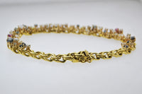Designer Solid Yellow Gold Diamond Chain-Style Bracelet with Multicolored Gem-Stones - $25K APR Value w/ CoA! APR 57