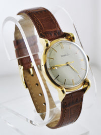 TIFFANY & CO. Rare 18K Yellow Gold Round Mechanical Wristwatch on Brown Leather Strap - $10K VALUE APR 57