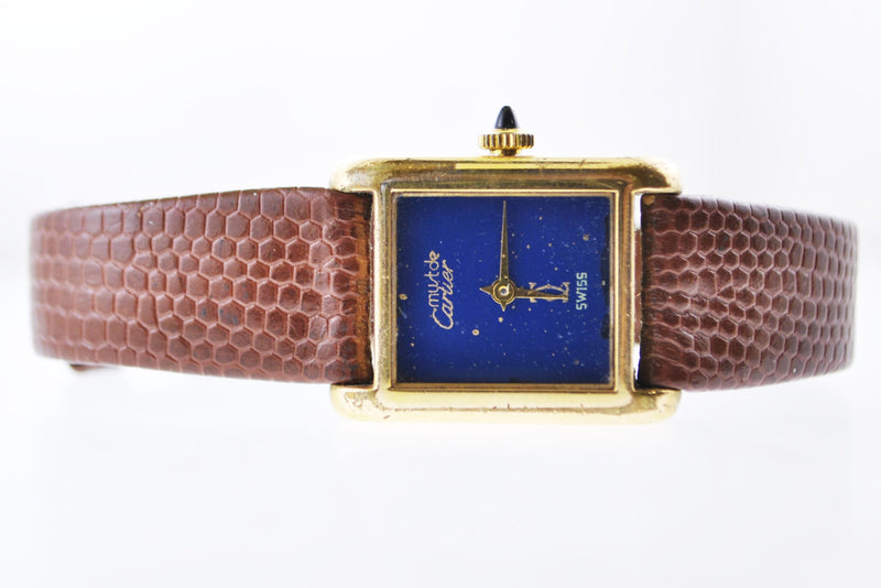 CARTIER Must de Cartier Vintage YG Rectangle Wristwatch w/ Sapphire Style Face - $6K VALUE APR 57